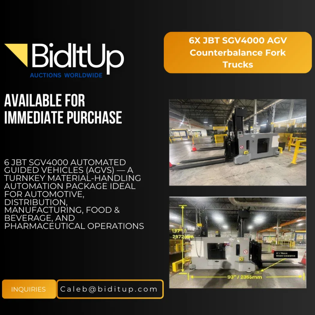 6 JBT SGV4000 Automated Guided Vehicles - PRIVATE TREATY