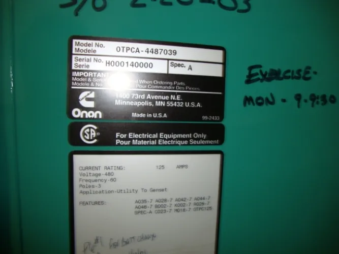 Photo #2 of (2) ONAN GENERATORS SETS AND (1) ONAN POWER CONTROL TRANSFER SWITCH