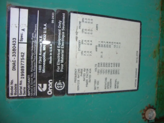 Photo #16 of (2) ONAN GENERATORS SETS AND (1) ONAN POWER CONTROL TRANSFER SWITCH