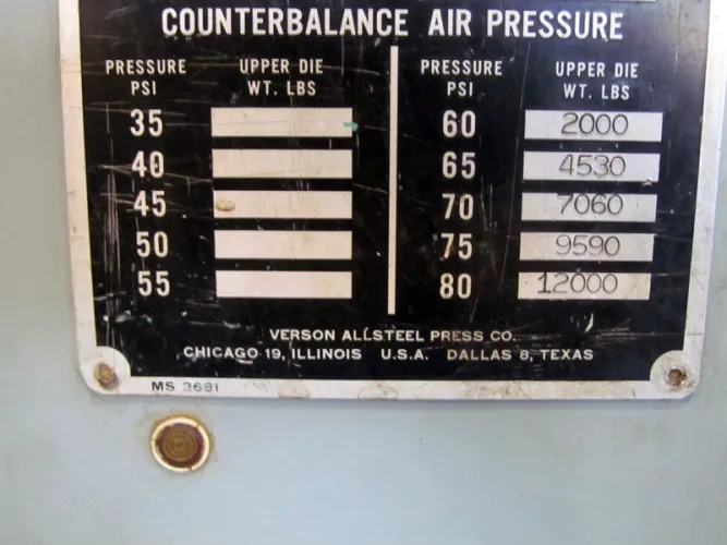 Photo #5 of NO RESERVE AUCTION! 500-TON VERSON MDL: 500-52-120T STRAIGHT SIDE PRESS