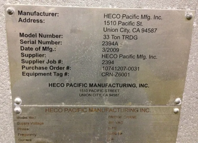 Photo #12 of BRAND NEW NEVER USED, EXPLOSION PROOF: 33-TON HECO PACIFIC TOP RIDING DOUBLE GIRDER BRIDGE CRANE & 5-TON HECO PACIFIC TOP RIDING DOUBLE GIRDER BRIDGE CRANE