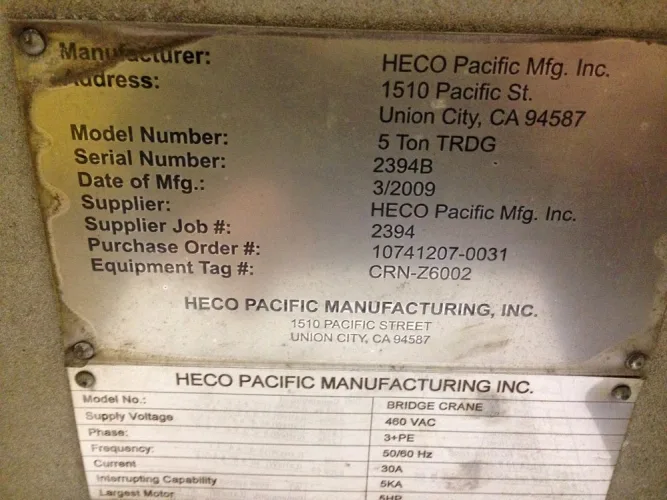 Photo #38 of BRAND NEW NEVER USED, EXPLOSION PROOF: 33-TON HECO PACIFIC TOP RIDING DOUBLE GIRDER BRIDGE CRANE & 5-TON HECO PACIFIC TOP RIDING DOUBLE GIRDER BRIDGE CRANE
