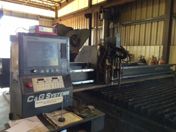 Photo #2 of SHORT NOTICE SALE -  2007 10' X 21' C & G CROSSFIRE ULTRACUT 300 PLASMA SYSTEM, PACIFIC & CINCINNATI PRESS BRAKES, CHURCHILL & TIMESAVER GRINDERS, SAWS, SHEAR, LATHE, MILLS & MUCH MORE