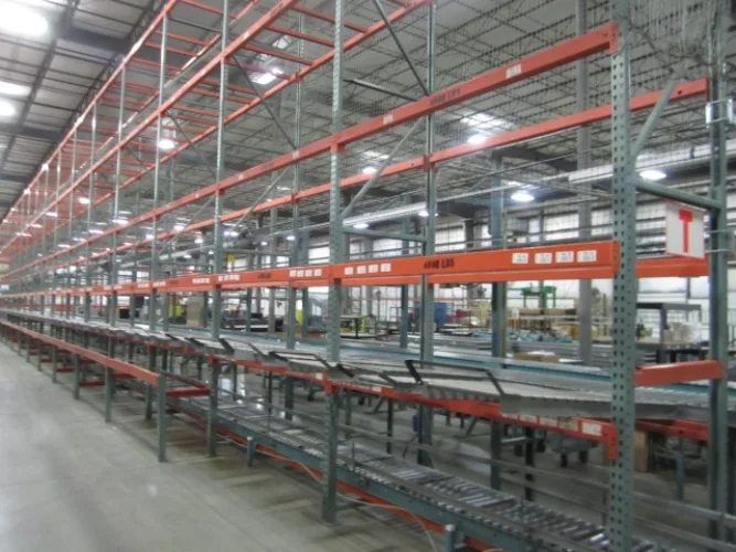 Photo #17 of APPROX. (640) SECTIONS OF INTERLAKE 30 TEARDROP PALLET RACKING & GRAVITY FLOW RACKING, INCLINE & DECLINE BELTED & POWERED ROLLER CONVEYORS, (10) CROWN ORDER PICKERS, REACH TRUCKS & ELECTRIC TRUCKS, (9) VARIOUS BATTERY CHARGERS & SPARE BATTERIES & MUCH