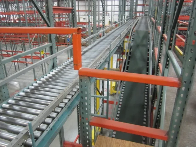 Photo #24 of APPROX. (640) SECTIONS OF INTERLAKE 30 TEARDROP PALLET RACKING & GRAVITY FLOW RACKING, INCLINE & DECLINE BELTED & POWERED ROLLER CONVEYORS, (10) CROWN ORDER PICKERS, REACH TRUCKS & ELECTRIC TRUCKS, (9) VARIOUS BATTERY CHARGERS & SPARE BATTERIES & MUCH
