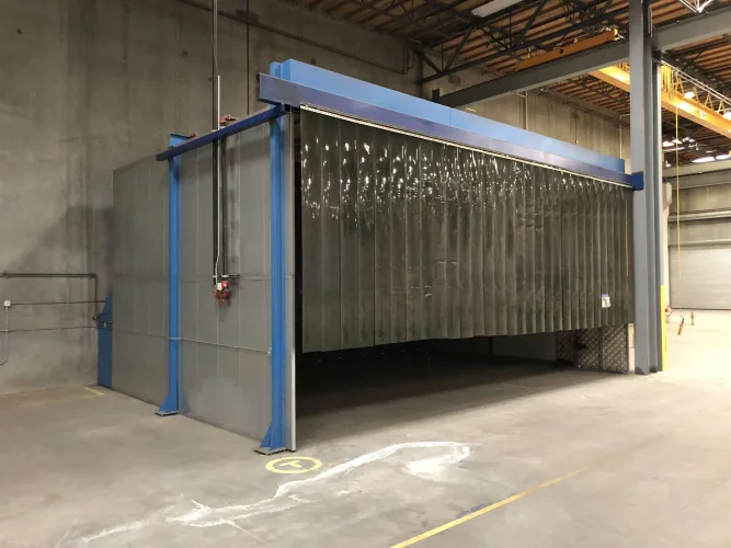 Photo #4 of EAGLEBURGMANN - ABRASIVE BLAST & SPRAY BOOTH W/ AWNING, DUST CONTAINMENT BOOTH, FREESTANDING BRIDGE CRANE SYSTEM, 1/2 TON & 2 TON JIB CRANES & LARGE QUANTITY OF HOSE REELS