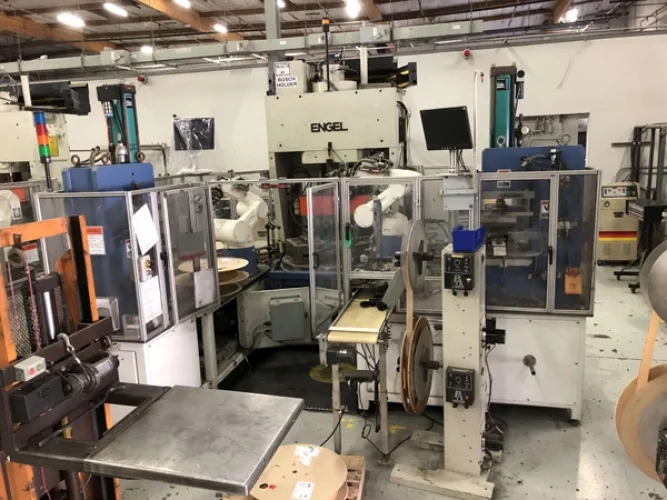Photo #12 of 2-DAY AUCTION - DAY #1 | PANCON CORPORATION - TEMECULA, CA (PLASTIC INJECTION MOLDING) - ENGEL VERTICAL ROTARY INJECTION MOLDERS CONFIGURED AS PRODUCTION CELLS, HORIZONTAL INJECTION MOLDERS, HOPPERS, DRYERS, TEMPERATURE CONTROLLERS, GRANULATORS &