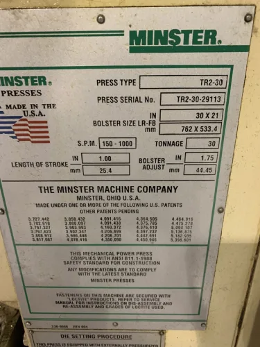 Photo #4 of 2-DAY SALE - DAY #2 | PANCON CORPORATION - EAST TAUNTON, MA (METAL STAMPING) - MINSTER PULSAR, BRUDERER & PERKINS HIGH-SPEED PRESSES, TOOLROOM/SUPPORT EQUIPMENT, INSPECTION EQUIPMENT, COMPRESSORS & MORE